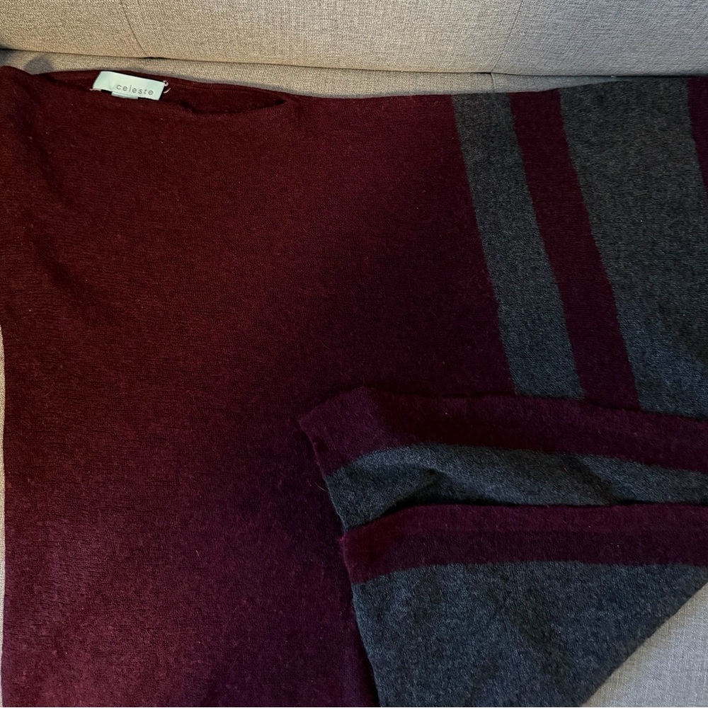 Celeste Burgundy and Charcoal Women's Sweater / Poncho - Wool - Cashmere blend